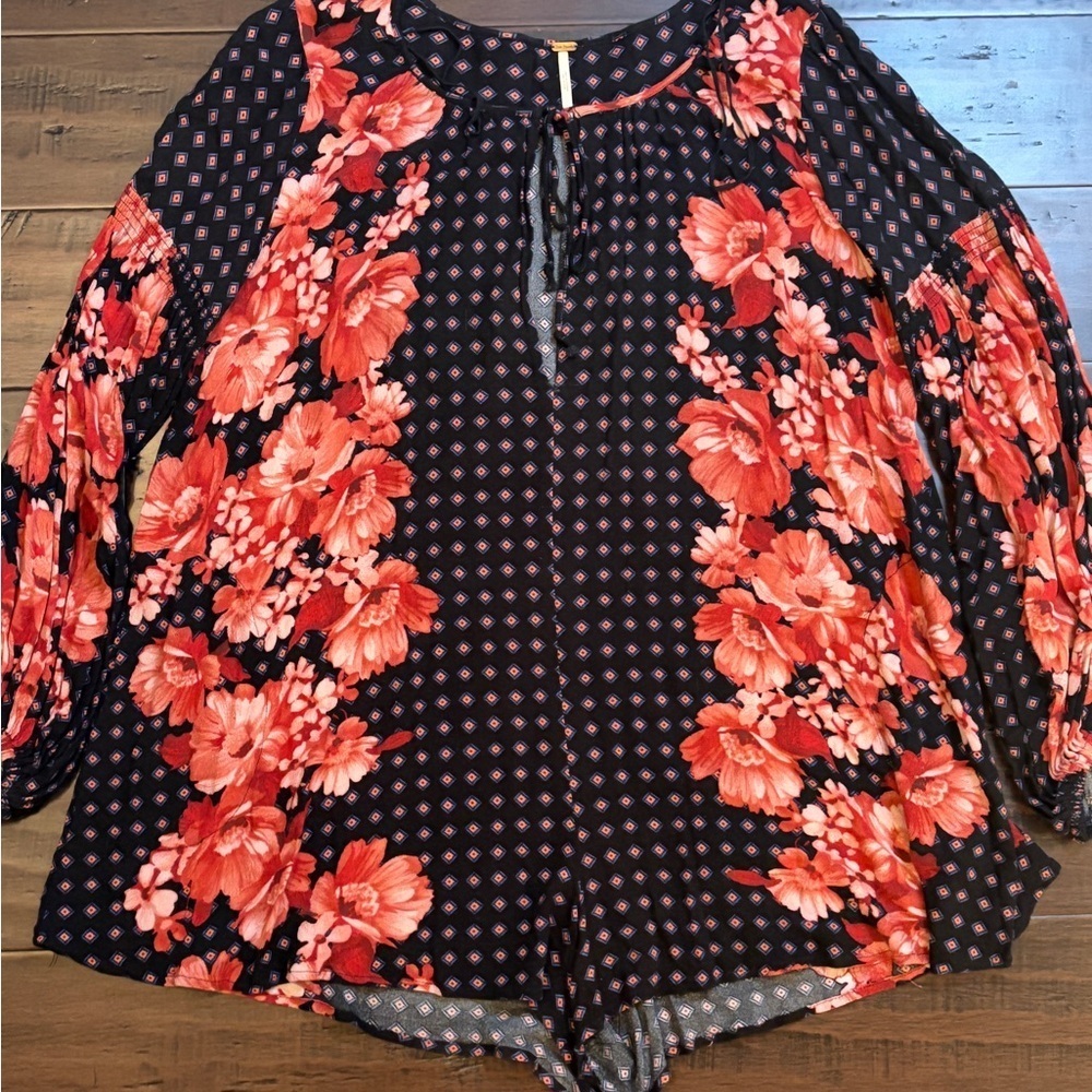 Free people boho Floral Long Sleeve Romper artsy quirky granola crunchy flowy - Picture 7 of 8